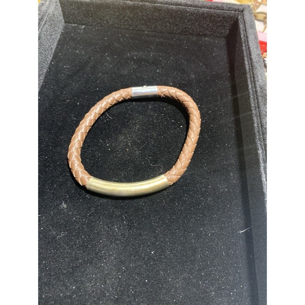 Vintage Leather Braided Copper/Brass Metallic‎ Bracelet 7.25"